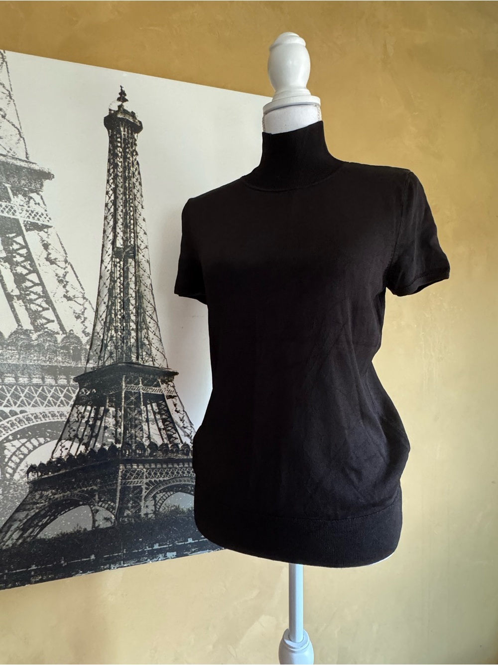 Talbots Black Short-Sleeve Mock Neck Top